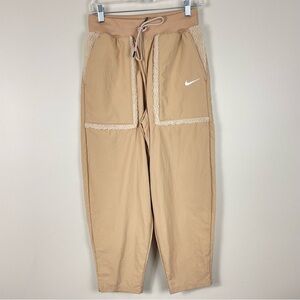 Nike Essential Woven Pants Womens Small Beige Casual High Rise Sherpa Lined
